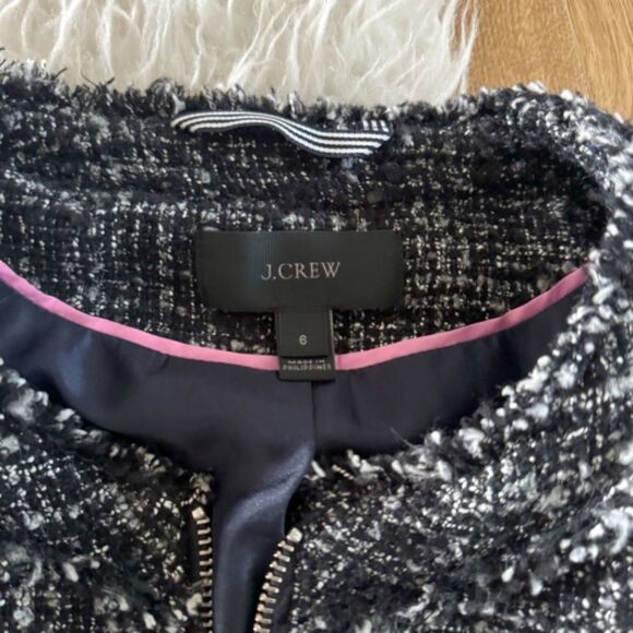 J. Crew Tweed Wool Blend Zip Front Swing Jacket - Raven Black | Size 6 - Picture 6 of 9